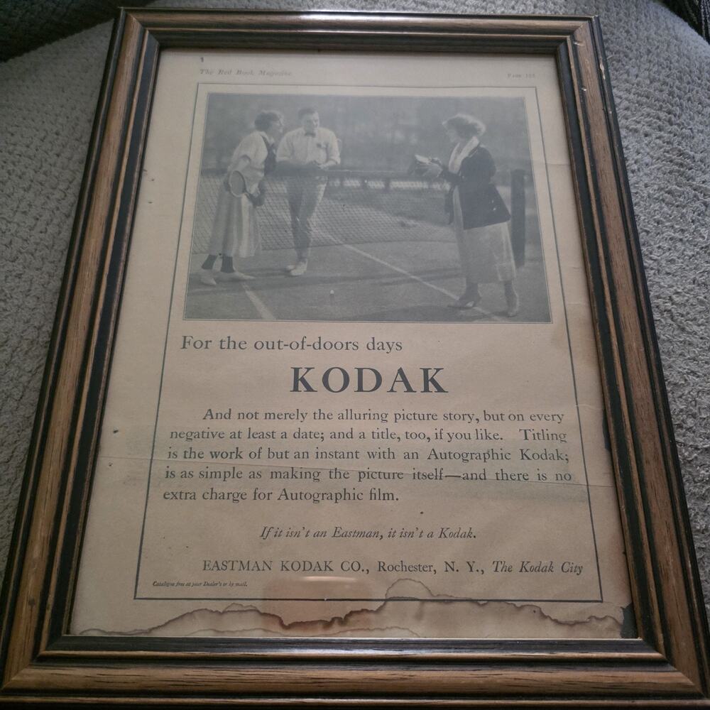 Vintage Kodak Advertisement Framed Print Antique Eastman Kodak Tennis scene